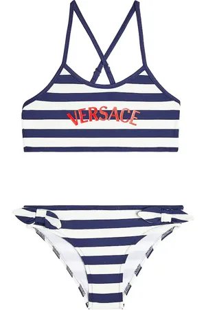 VERSACE Logo striped bikini