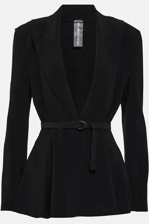 Norma Kamali Belted peplum-hem jersey blazer