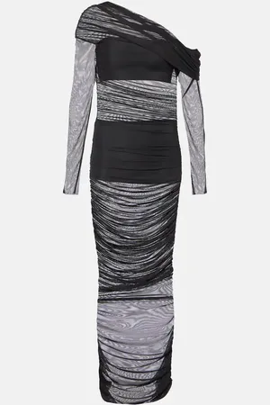 The Sei One-shoulder ruched mesh midi dress