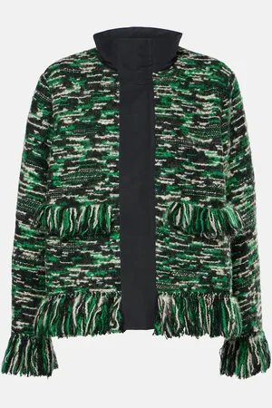 SACAI Fringed wool-blend tweed jacket