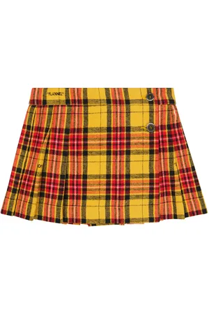OFF-WHITE Checked pleated cotton-blend skirt