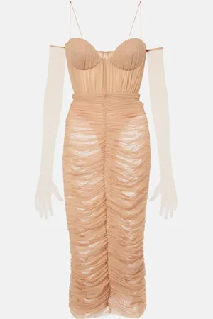 ALEX PERRY Sweetheart ruched mesh midi dress