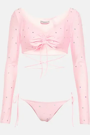 Alessandra Rich Crystal-embellished ruched bikini