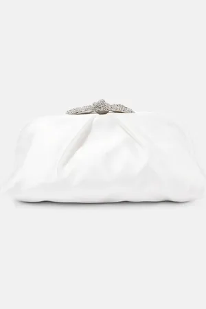 Aquazzura Very Bow Tie embellished satin clutch