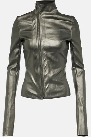 Rick Owens Metallic leather and cotton jacket