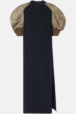 SACAI Puff-sleeve cotton jersey midi dress