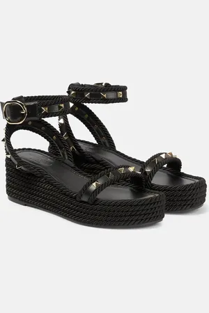 VALENTINO GARAVANI Rockstud leather espadrille wedges