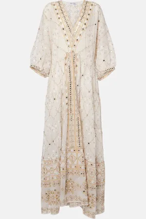 Juliet Dunn Printed embroidered cotton beach cover-up