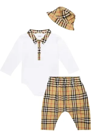 Burberry Baby cotton bodysuit, pants, and hat set