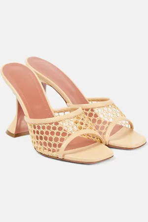 Amina Muaddi Lupita 95 fishnet leather-trimmed mules