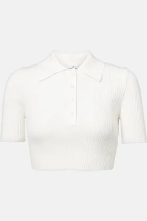 Courrèges Cropped ribbed-knit polo shirt