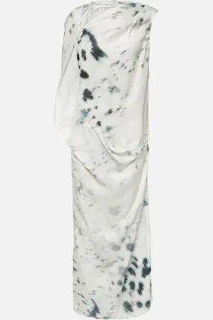 JACQUES WEI Gathered printed satin midi dress