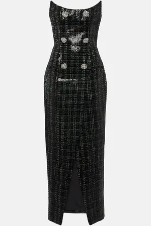Balmain Sequined strapless tweed maxi dress