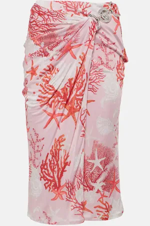 VERSACE Barocco Sea gathered jersey midi skirt