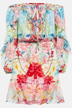 Camilla Off-the-shoulder embellished silk minidress