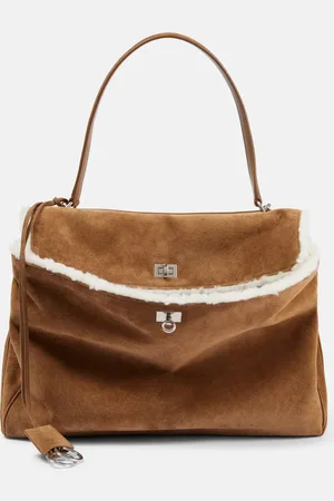 Balenciaga Rodeo Large shearling-lined suede shoulder bag