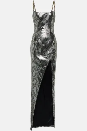 Balmain Chain-detail snake-print gown