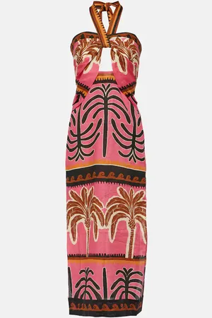 JOHANNA ORTIZ Printed cutout linen midi dress