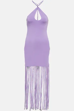 ROTATE Fringe-trimmed jersey maxi dress