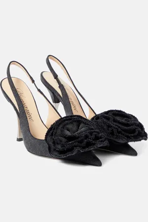 BLUMARINE Floral-appliquÃ© denim slingback pumps