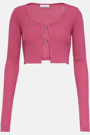 BLUMARINE Logo ribbed-knit cropped cardigan