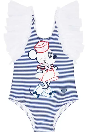 MONNALISA Baby x DisneyÂ® striped ruffle-trimmed swimsuit