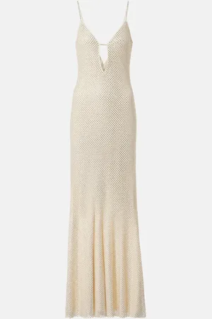 Self-Portrait Rhinestone-embellished mesh maxi dress