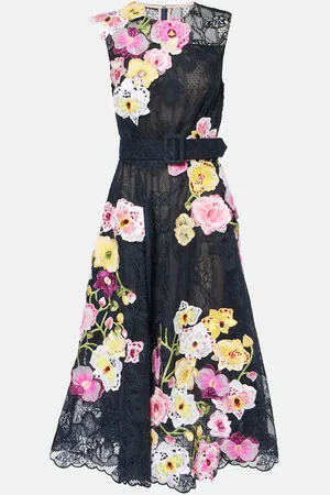 Oscar de la Renta Orchid embroidered lace cocktail dress