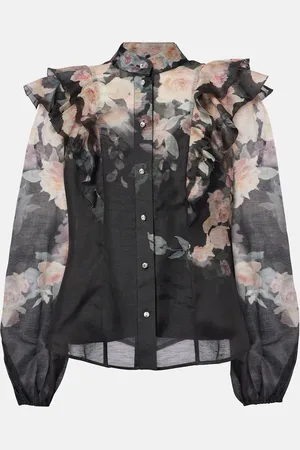 ZIMMERMANN Crush Frill Sleeve linen and silk blouse