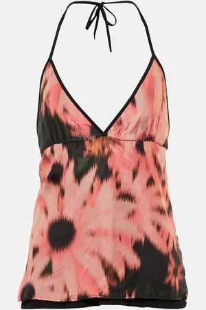 DRIES VAN NOTEN Floral silk and cotton halterneck top