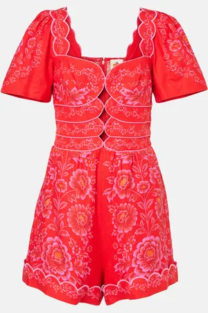 Farm Rio Floral cutout cotton-blend romper