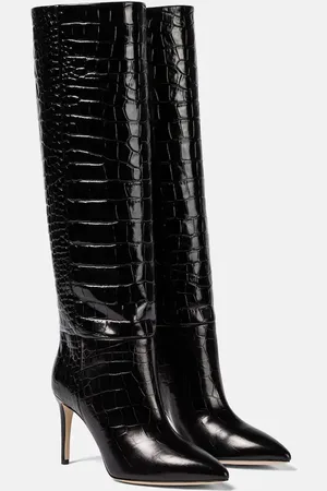 PARIS TEXAS Croc-effect leather knee-high boots