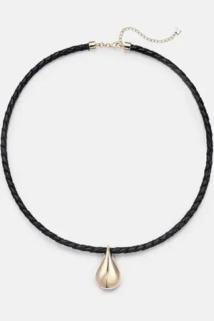 Mateo Water Droplet 14kt and leather necklace