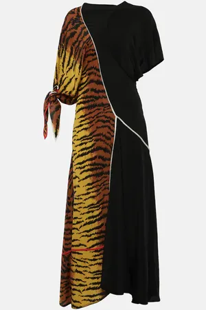 Victoria Beckham Asymmetric animal-print silk maxi dress