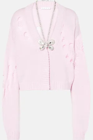 AREA Embellished cotton and cashmere cardigan