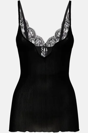Saint Laurent Lace-trimmed silk tank top