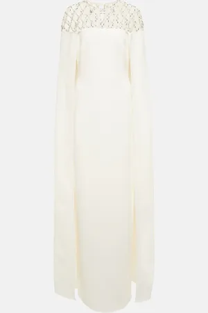 Safiyaa Bridal embellished crÃªpe cape gown