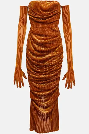 ALEX PERRY Brooks ruched midi dress with gloves