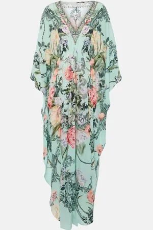 Camilla Gathered floral silk kaftan