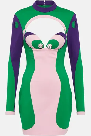 AREA Crystal-embellished cutout minidress