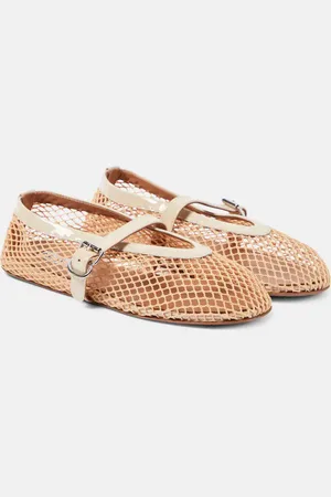 Alaïa Leather-trimmed fishnet ballet flats