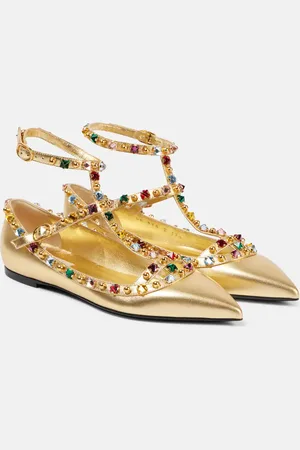 VALENTINO GARAVANI Rockstud metallic leather ballet flats
