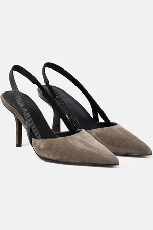 Brunello Cucinelli Embellished suede slingback mules