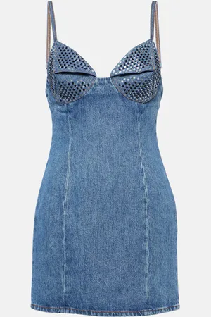 AREA Crystal-embellished denim minidress