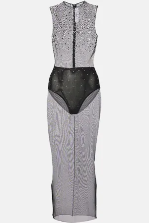 ALEX PERRY Crew embellished mesh midi dress