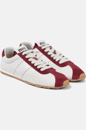 Miu Miu Plume suede-trimmed leather sneakers
