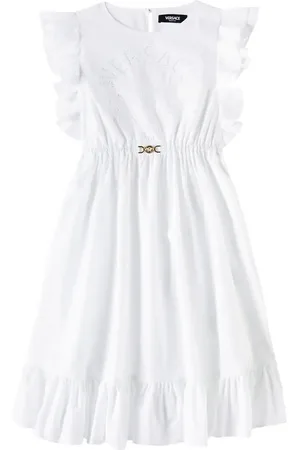 VERSACE Embroidered logo cotton poplin dress