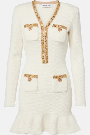 Self-Portrait Embellished knitted minidress