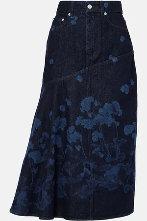 Erdem Floral denim midi skirt