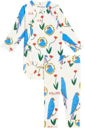 Mini Rodini Baby Parrots cotton jersey bodysuit and pants set